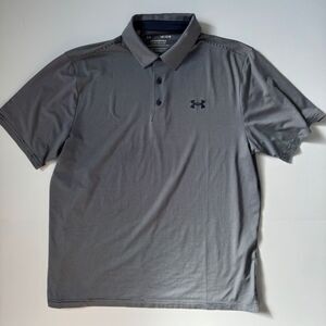 Under Armor The Playoff Polo Grey White Thin Stripe Size Large